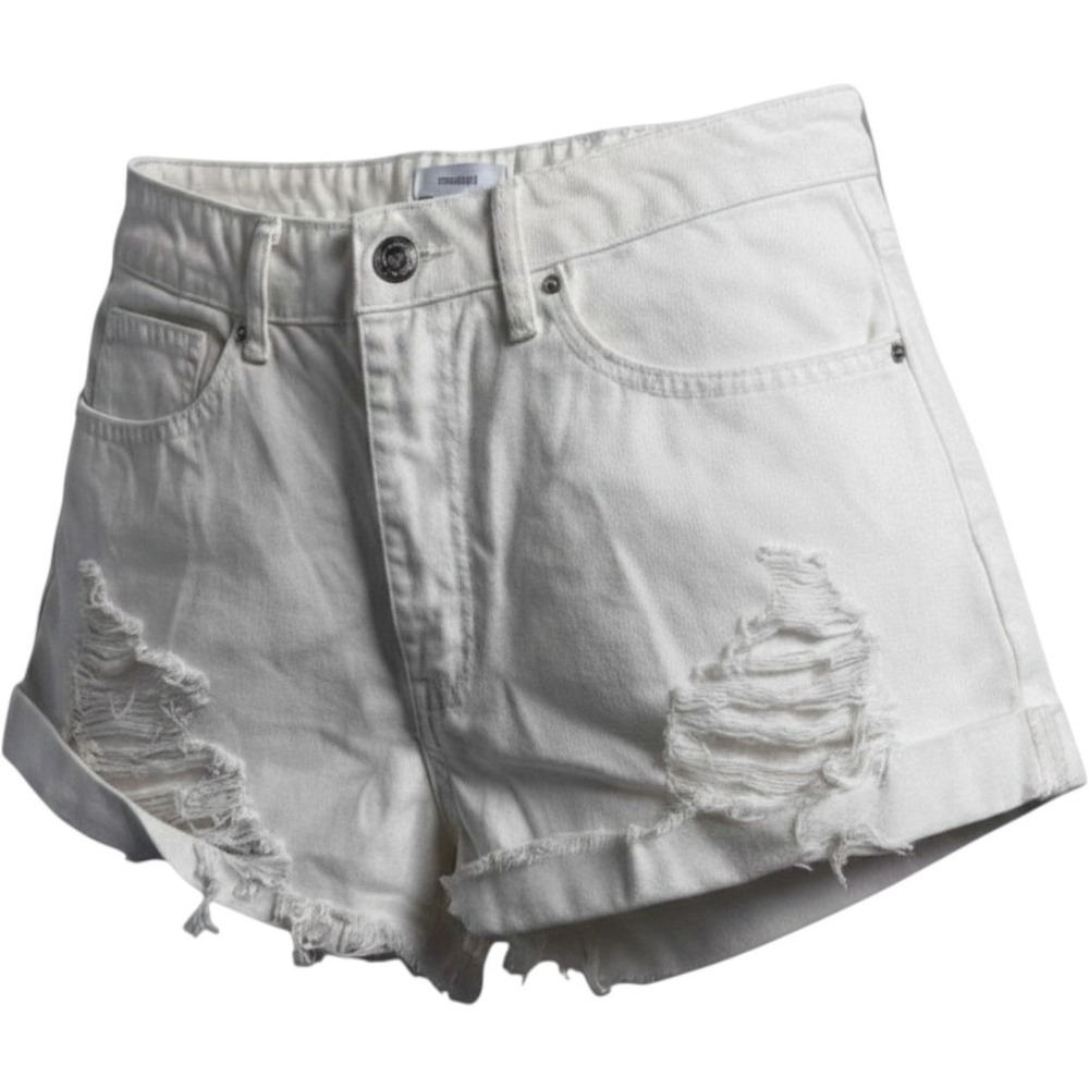 Forever 21 White Distressed Denim Shorts Womens Size 30 High Waisted Frayed Hem